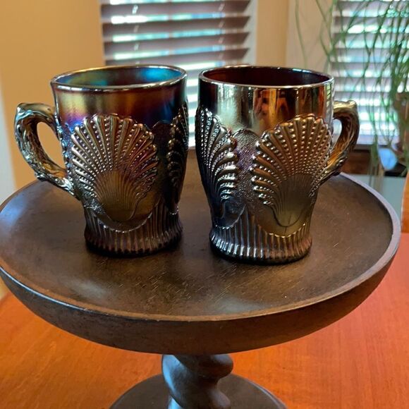 Antique Dugan Iridescent Carnival Glass Mugs (2) - Picture 1 of 6
